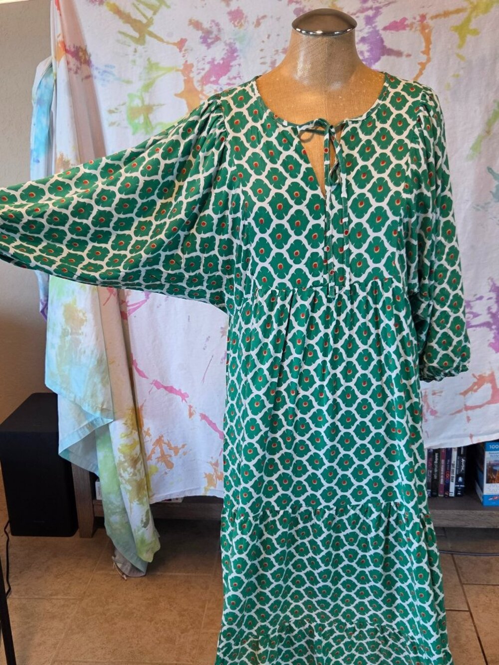 Green Tile Print Boho Dress